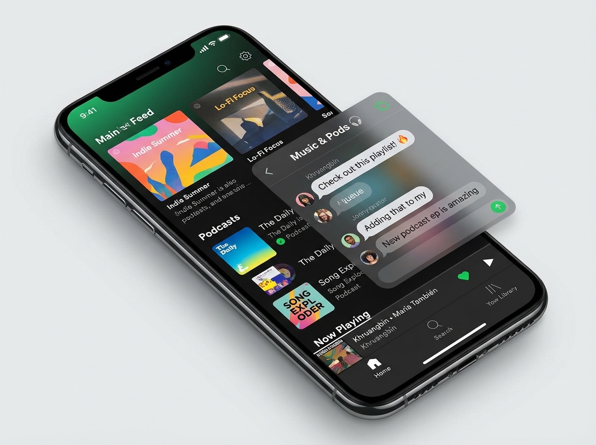 스마트폰 앱에서 음악을 공유하는 모습