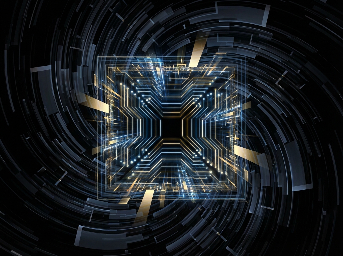 An abstract representation of artificial intelligence processing vast amounts of financial data and documents into organized insights. High contrast, clean layout, futuristic aesthetic, 4:3 aspect ratio, no text.