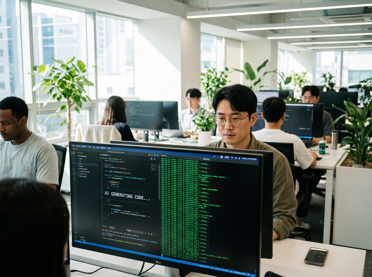 개발자가 AI 에이전트의 작업을 검토하는 장면