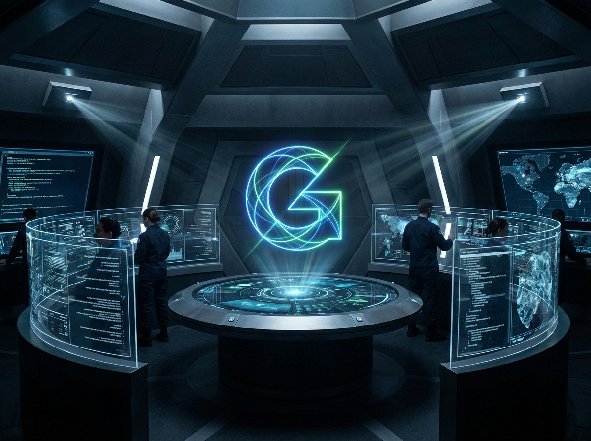 A futuristic representation of Elon Musk's Grok AI logo being integrated into a high-tech Pentagon command center. The scene features glowing data streams, digital interfaces, and modern military architecture. High contrast, cinematic lighting, no text, 4:3 aspect ratio.