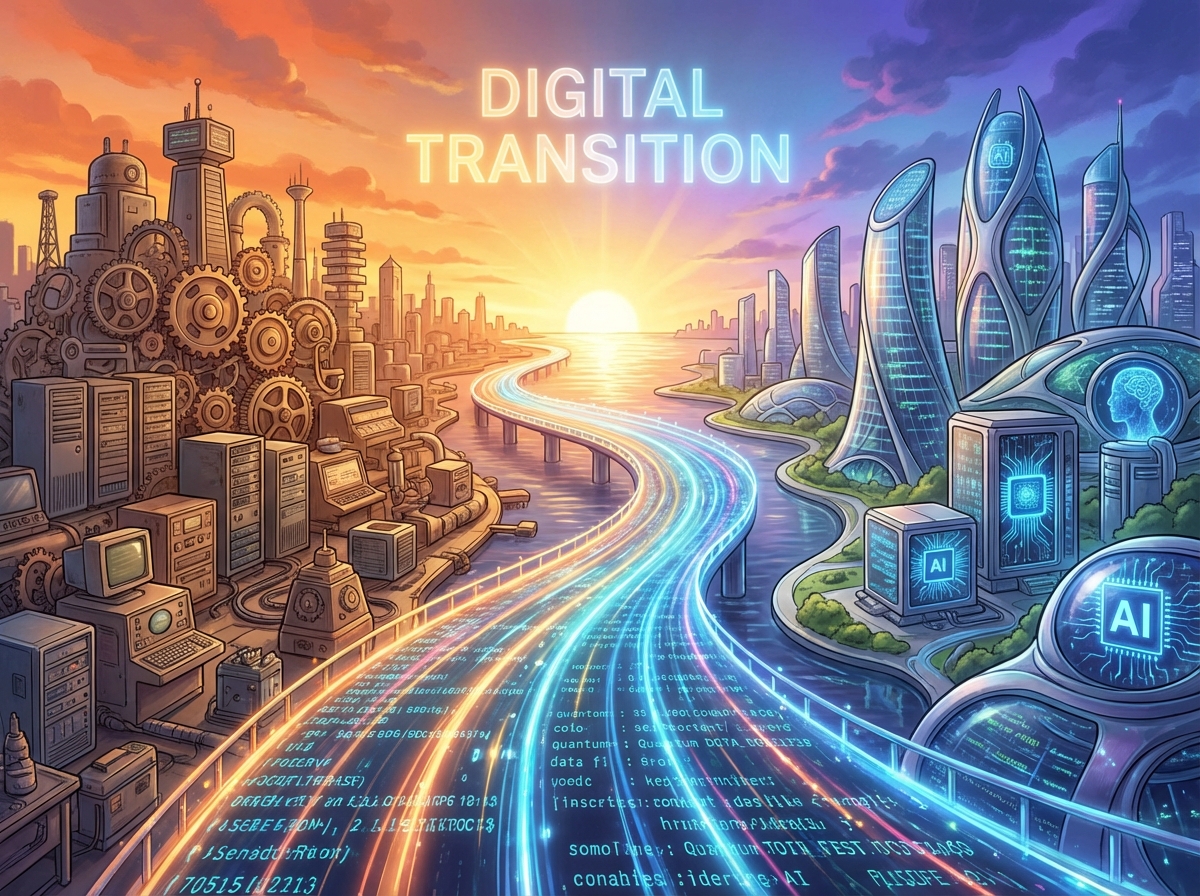 미래를 향한 새로운 기술적 연결을 상징하는 추상적 이미지