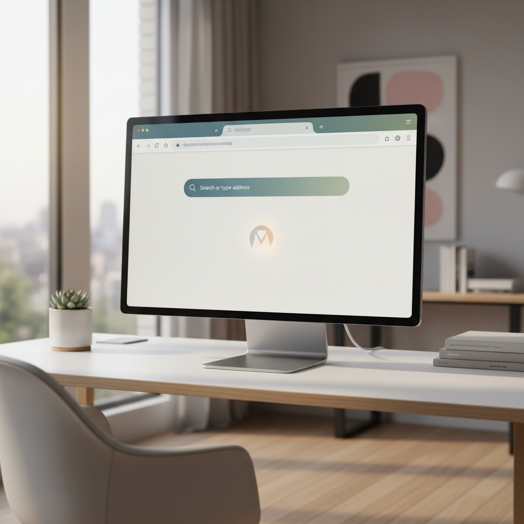 A clean and minimal desktop browser window without any floating widgets or sidebars. The interface looks fast and lightweight. Soft natural lighting in a modern home office setting. 4:3