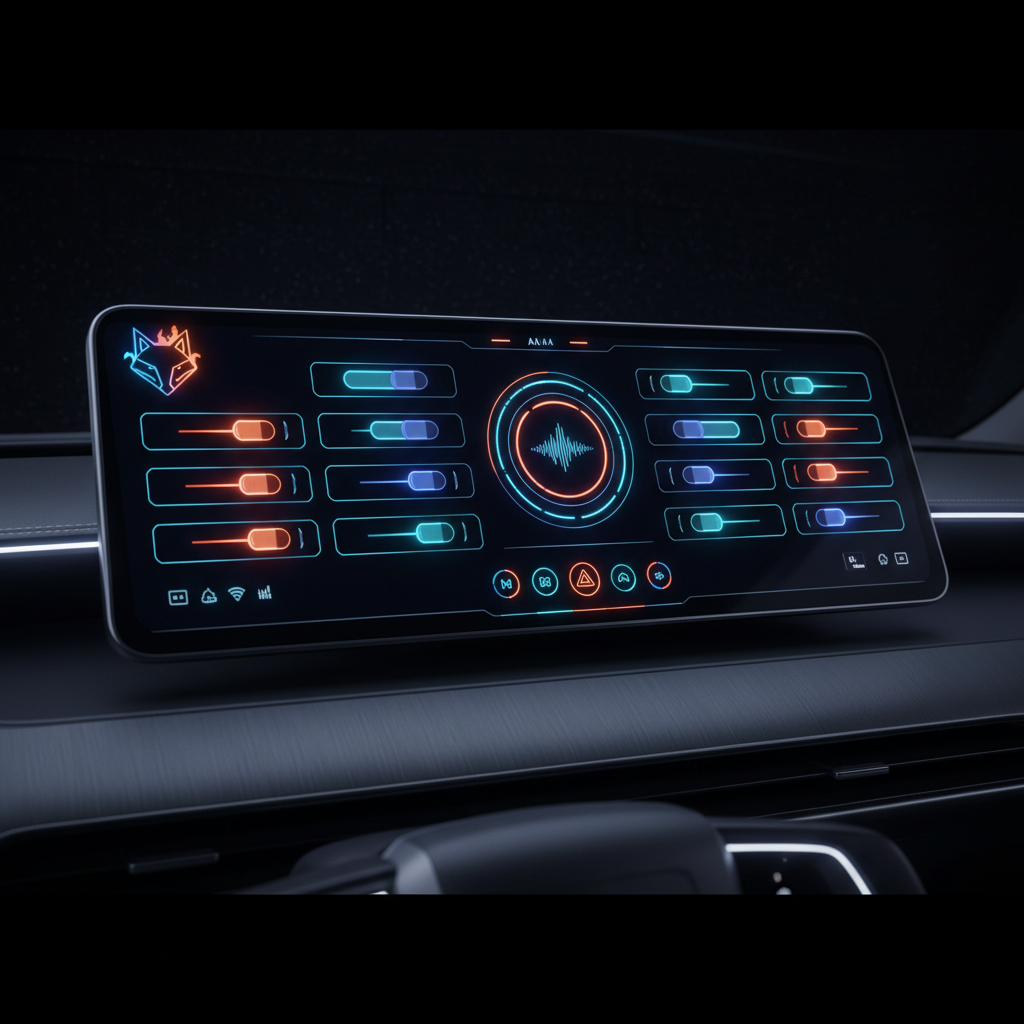Modern digital dashboard with various toggle switches, high-tech interface design, vibrant blue and orange colors, no text, clean composition, Firefox AI context, 4:3