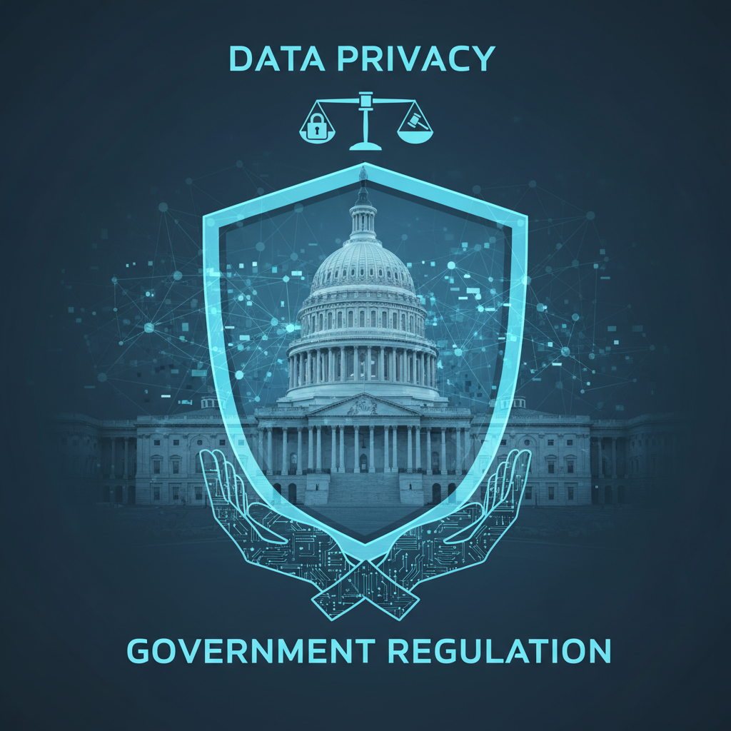 미국 국회의사당 앞에서 개인정보 보호와 기술 기업의 규제를 강조하는 상징적인 이미지