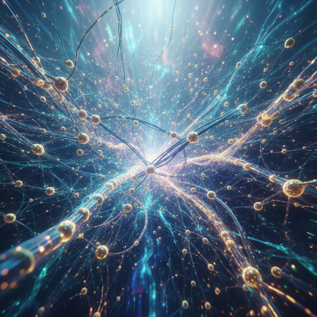 기술의 조화와 미래를 상징하는 추상적인 연결