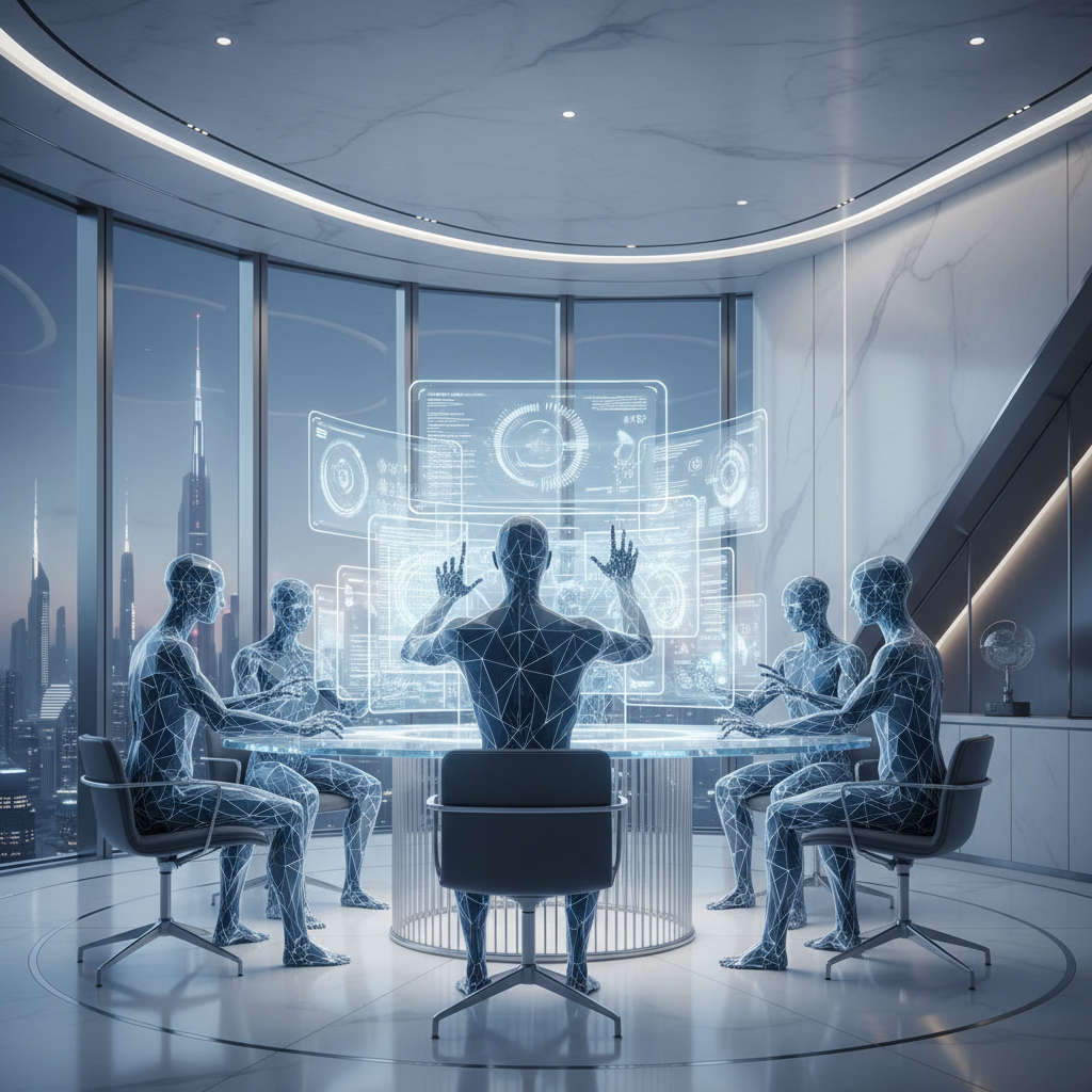 협업하는 인공지능 에이전트 팀의 모습