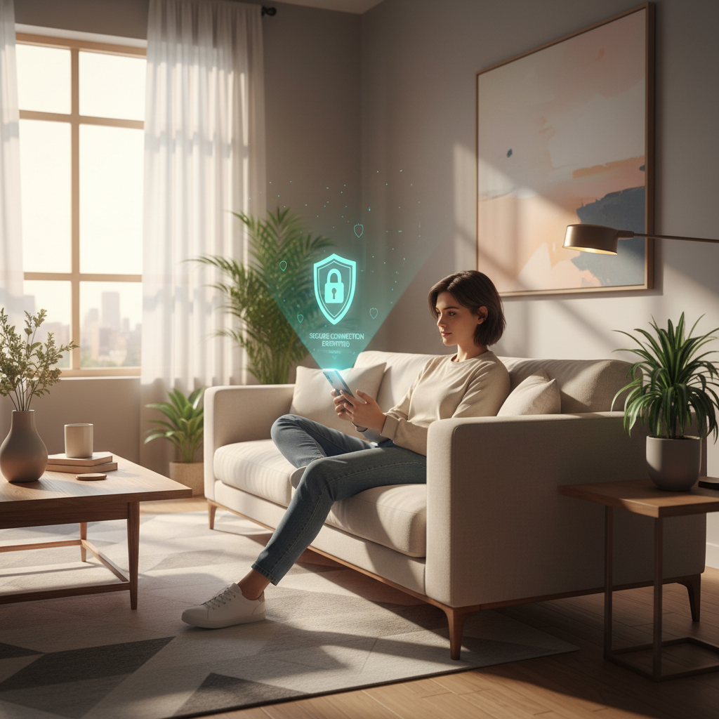 일상적인 스마트폰 사용 중 보안을 유지하는 모습