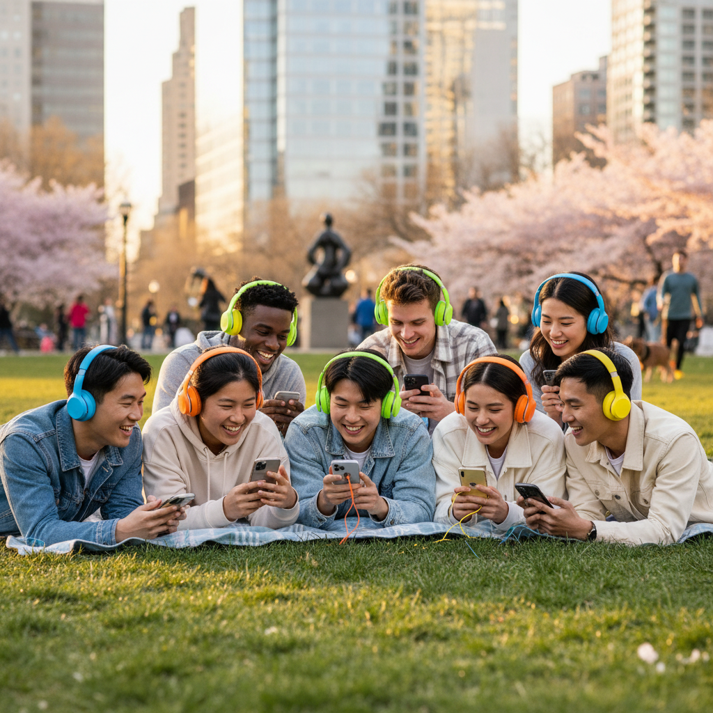 다양한 국가의 사람들이 음악을 즐기는 모습