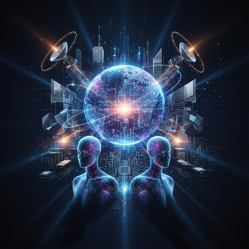우주와 인공지능의 결합을 상징하는 미래 기술 컨셉