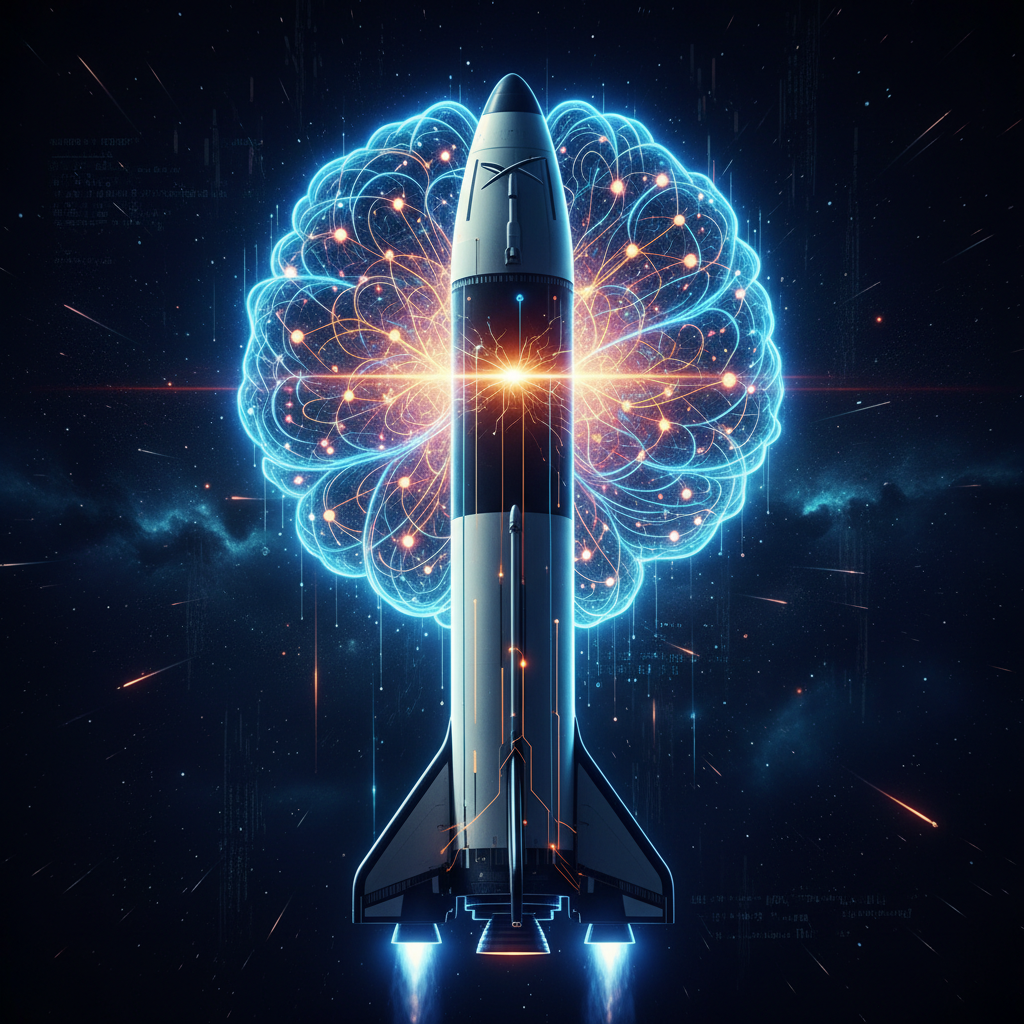 우주선과 인공지능 두뇌가 결합된 미래 기술 이미지