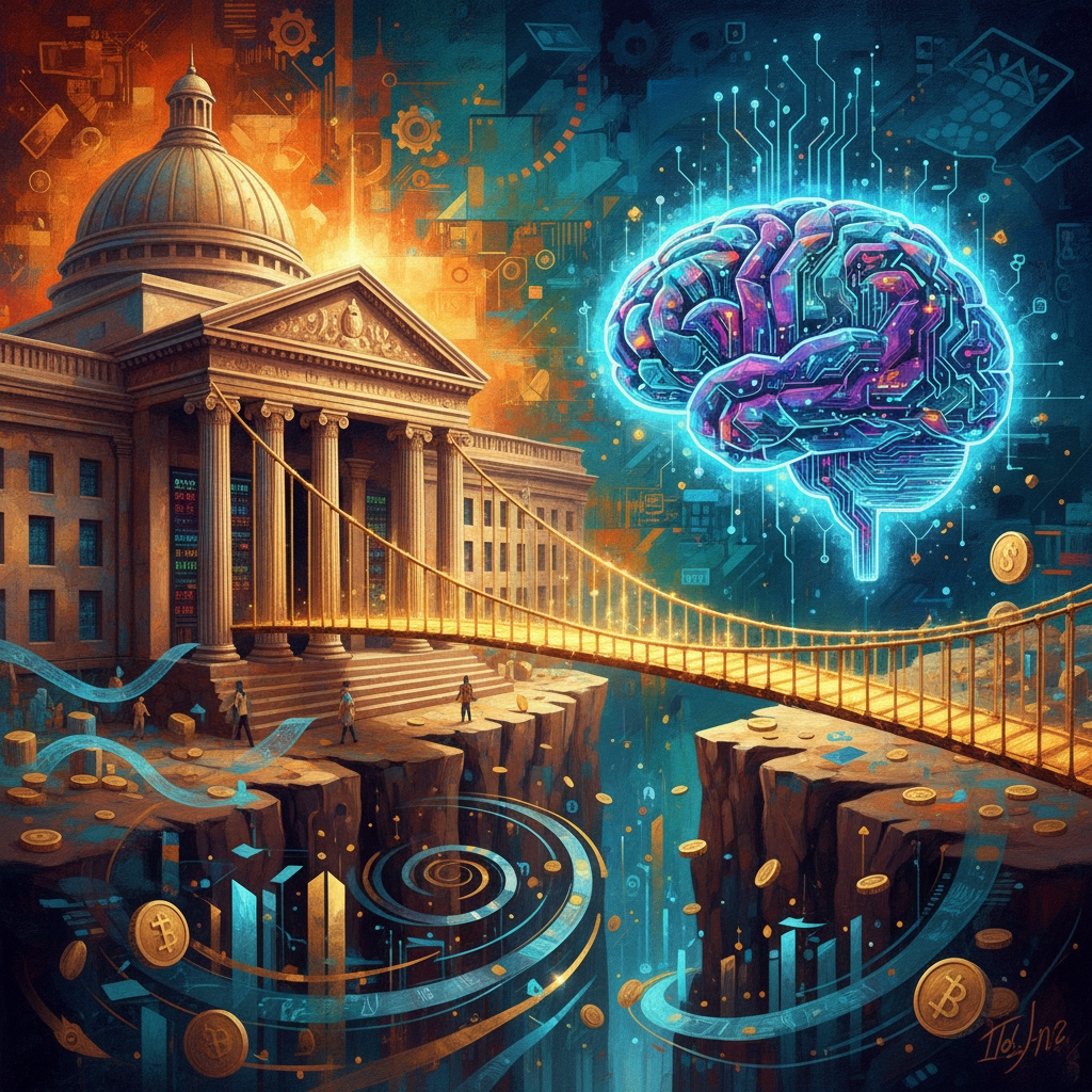 글로벌 금융 시장과 인공지능의 연결을 표현한 아트워크