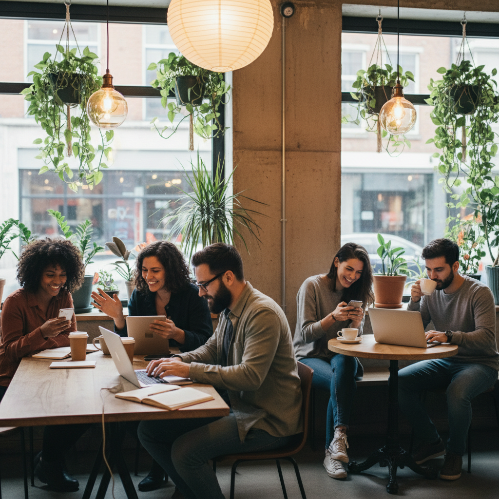 음악 팬들이 모여 온라인으로 정보를 공유하는 이미지