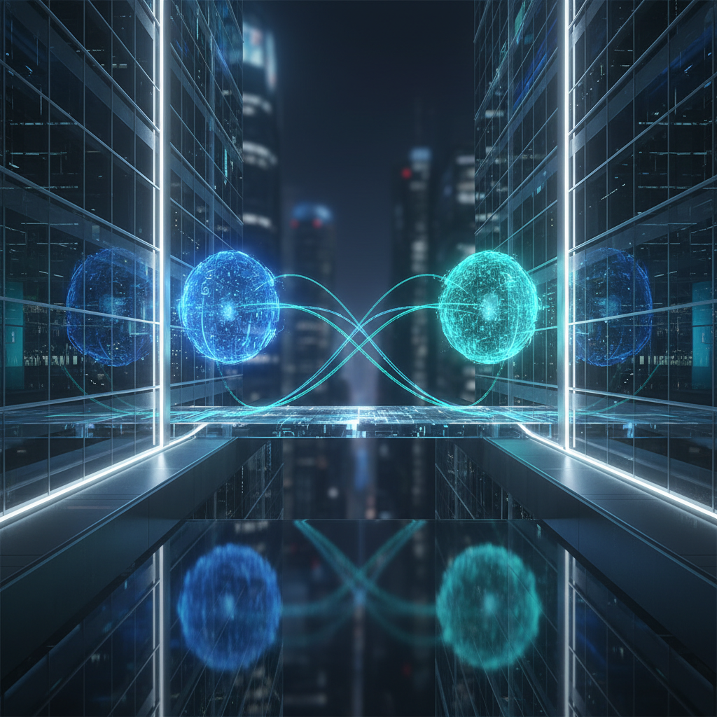 두 기업의 전략적 파트너십을 상징하는 현대적인 건축물과 로고