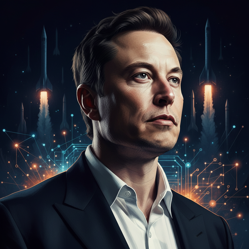 일론 머스크와 기술적 요소를 결합한 초상화