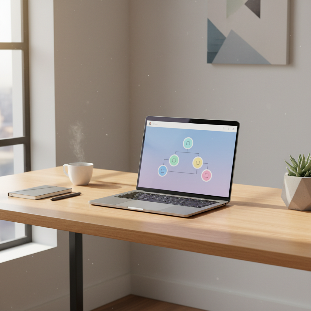 노트북 화면에 표시된 깔끔하고 직관적인 자동화 대시보드