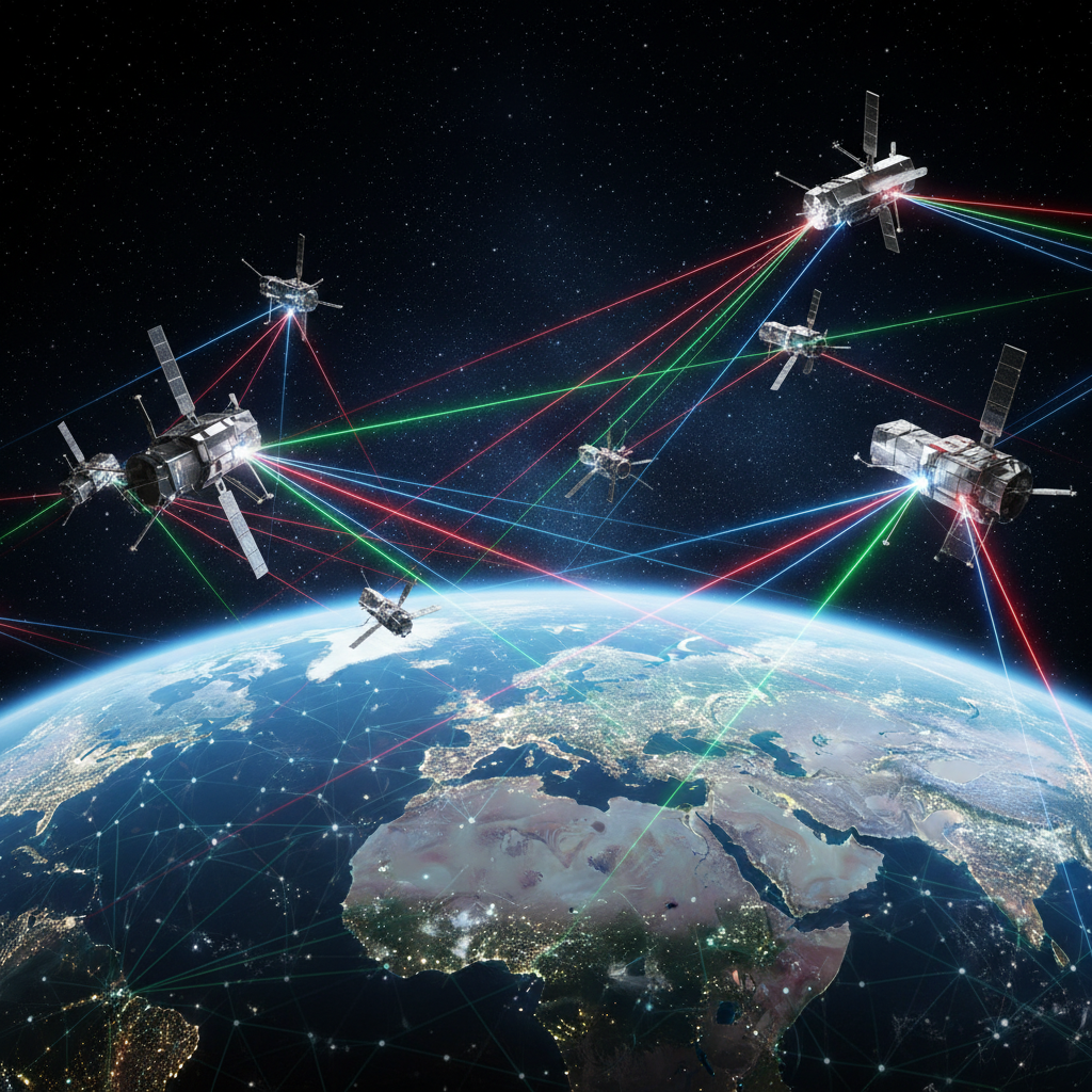 위성 간 레이저 통신을 통한 데이터 전송 시각화