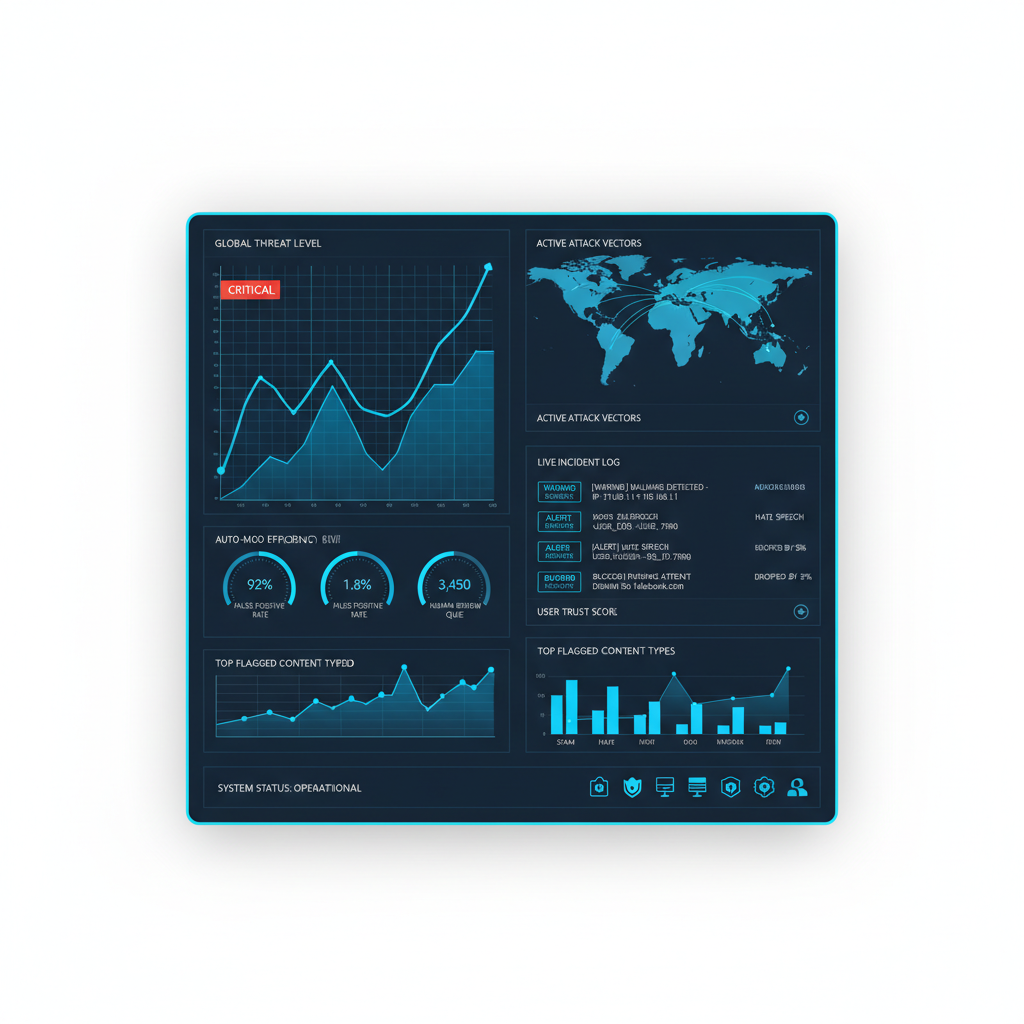디지털 보안과 모니터링 시스템을 형상화한 그래픽 디자인