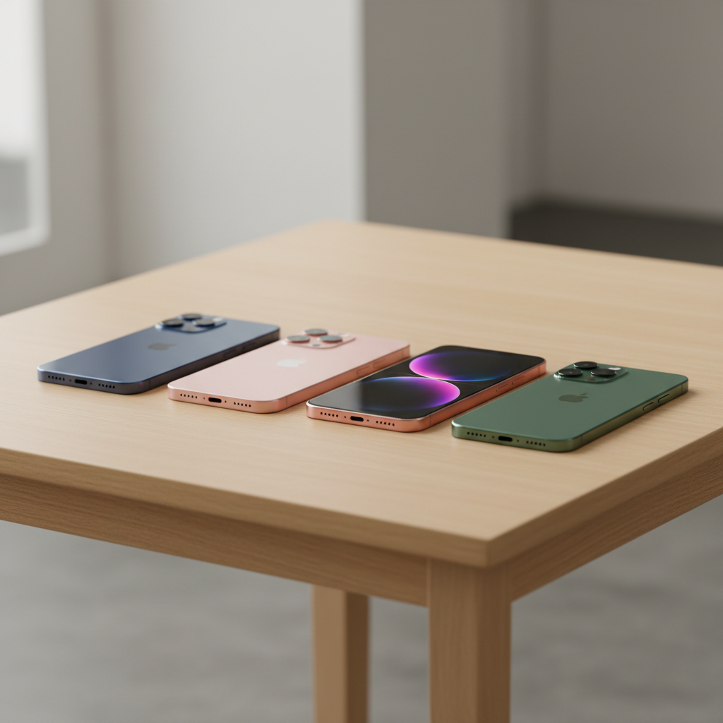 최신형 아이폰 시리즈가 나열된 깔끔한 전시 테이블