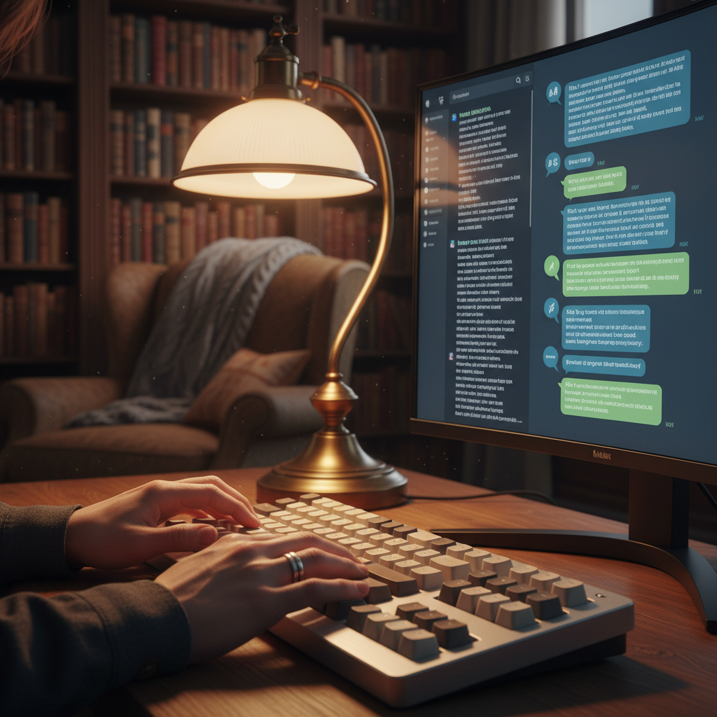 클로드와 대화하며 글을 쓰는 작가의 책상