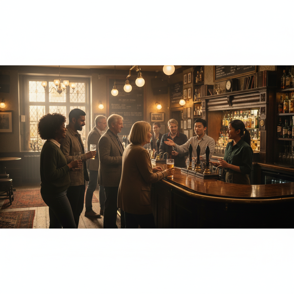 바 카운터에서 주문을 기다리는 사람들