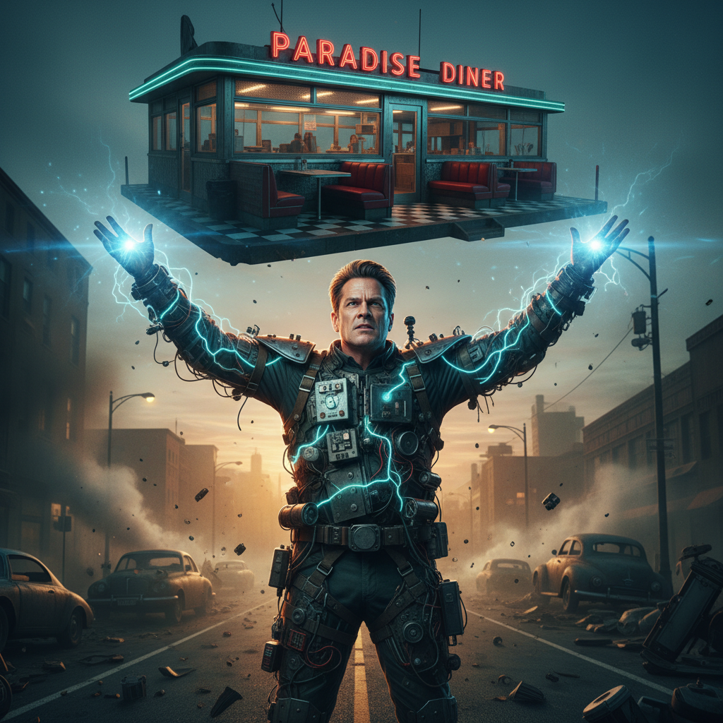 미래에서 온 시간 여행자의 식당 대치 장면