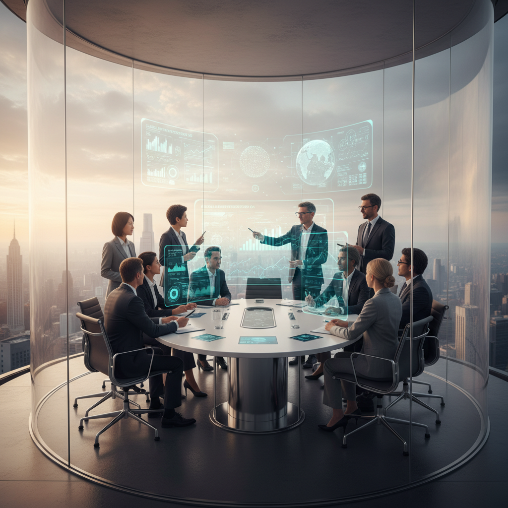 글로벌 투자자들이 모인 현대적인 회의실 풍경