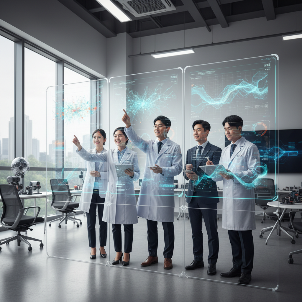 기업 내부 데이터를 분석하는 전문 엔지니어들의 협업 장면