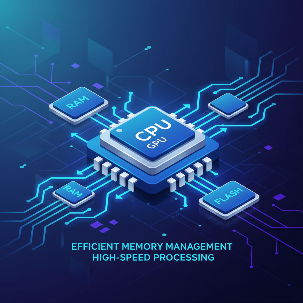 스마트폰 내부의 데이터 흐름과 메모리 최적화를 형상화한 이미지