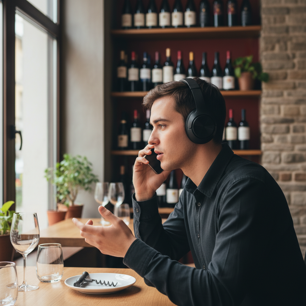 카페에서 스마트폰과 대화하는 사람의 옆모습