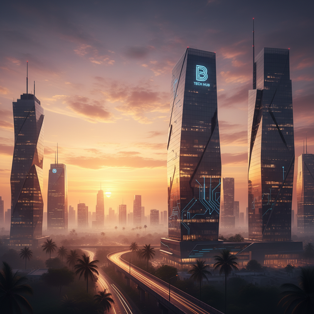 인도 도심 위에 떠오르는 희망찬 일출