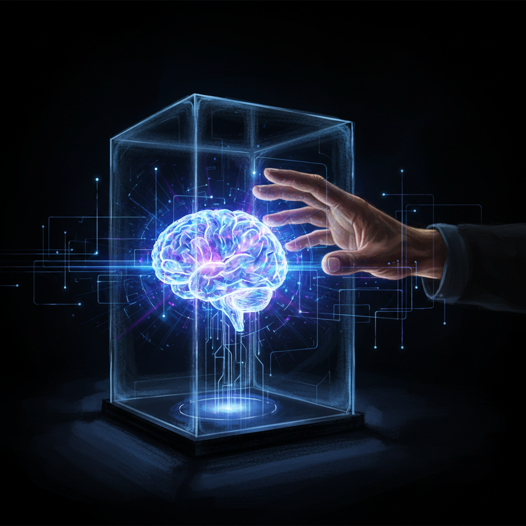 기술과 윤리 사이의 고뇌를 표현한 이미지