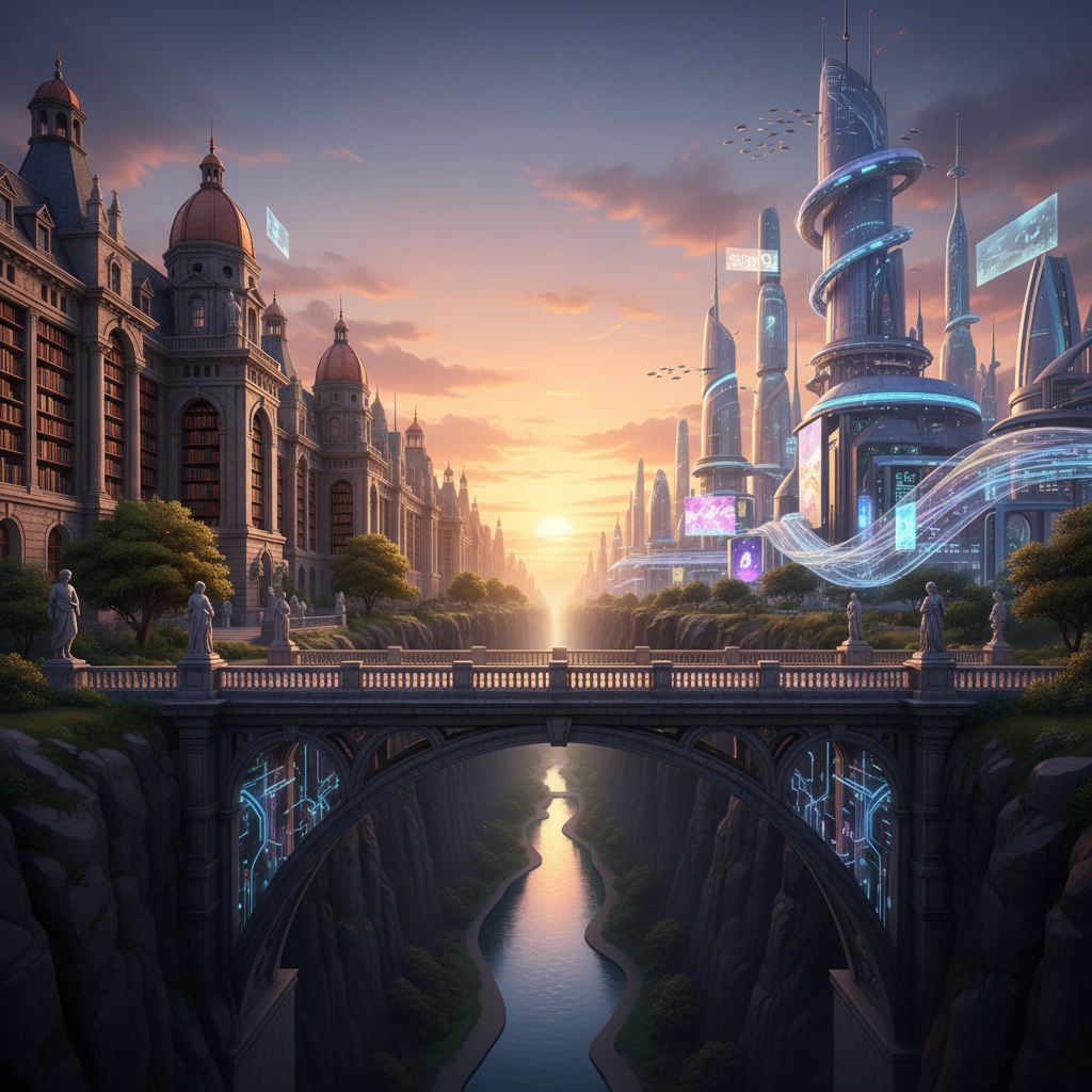 미래의 기술과 전통적인 창작이 조화를 이루는 모습