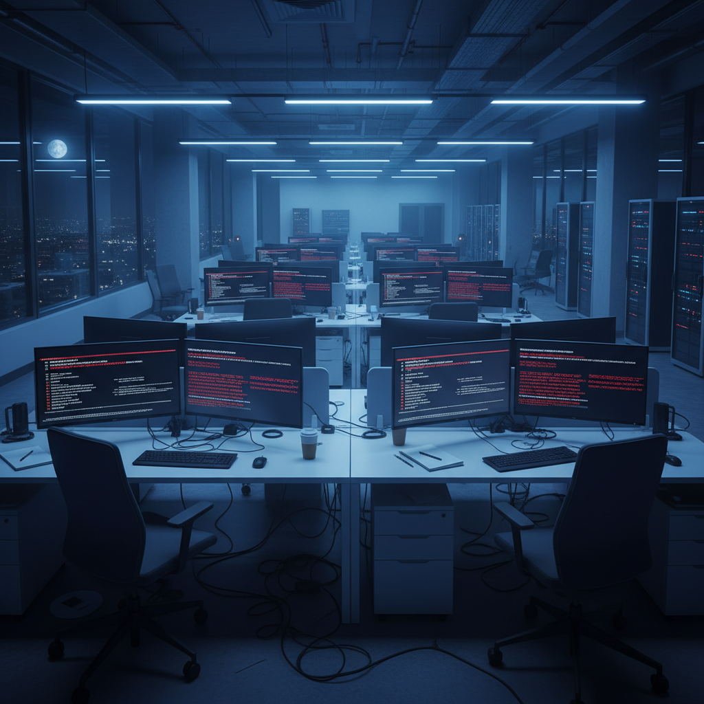 텅 빈 사무실과 주인을 잃은 컴퓨터 화면