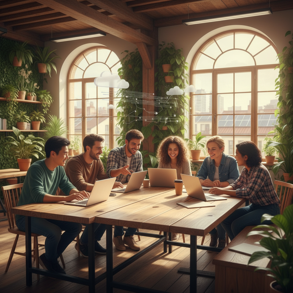 다양한 디지털 도구를 활용해 협업하는 팀의 모습