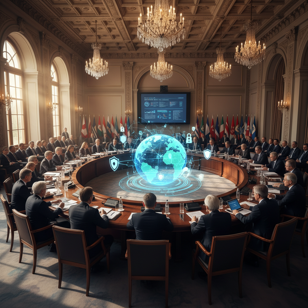 기술 규제와 안전을 논의하는 정부 회의장 풍경