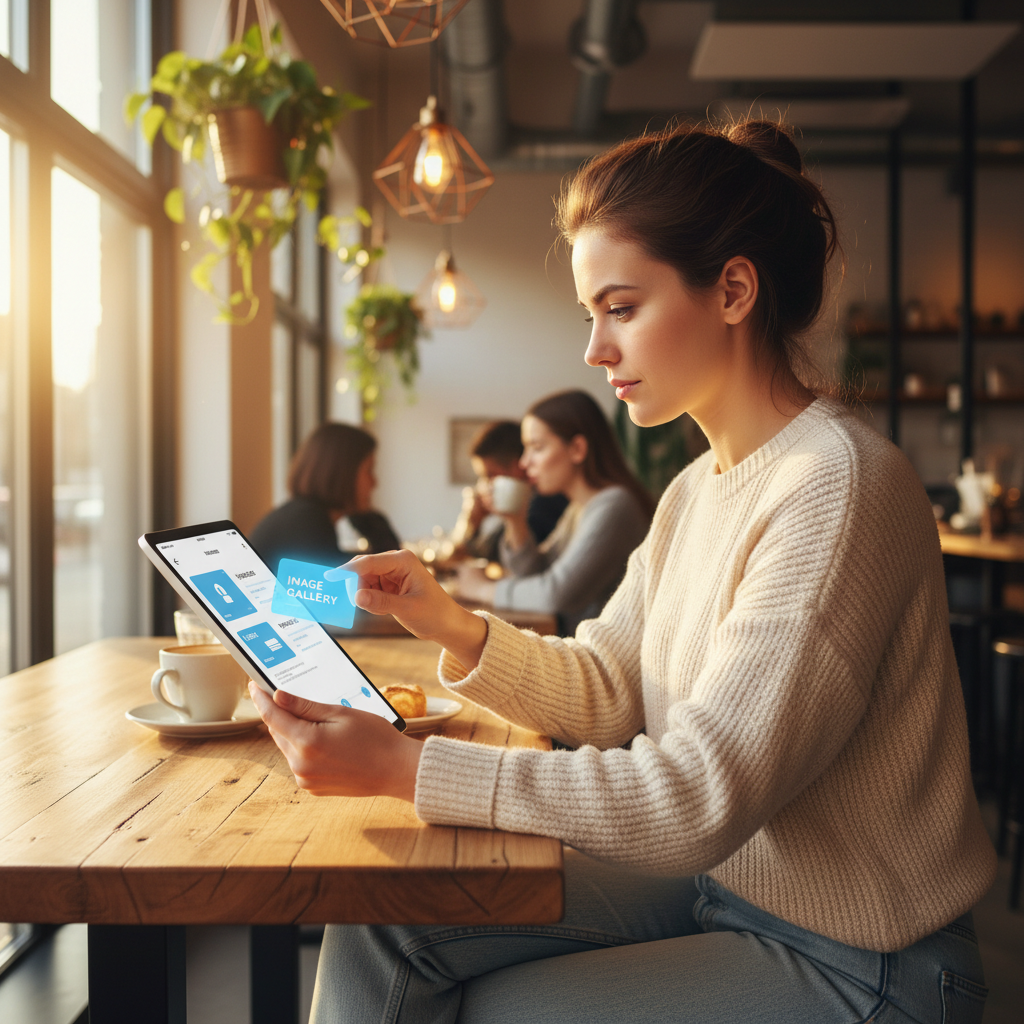 카페에서 태블릿으로 간편하게 앱을 제작하는 창업가