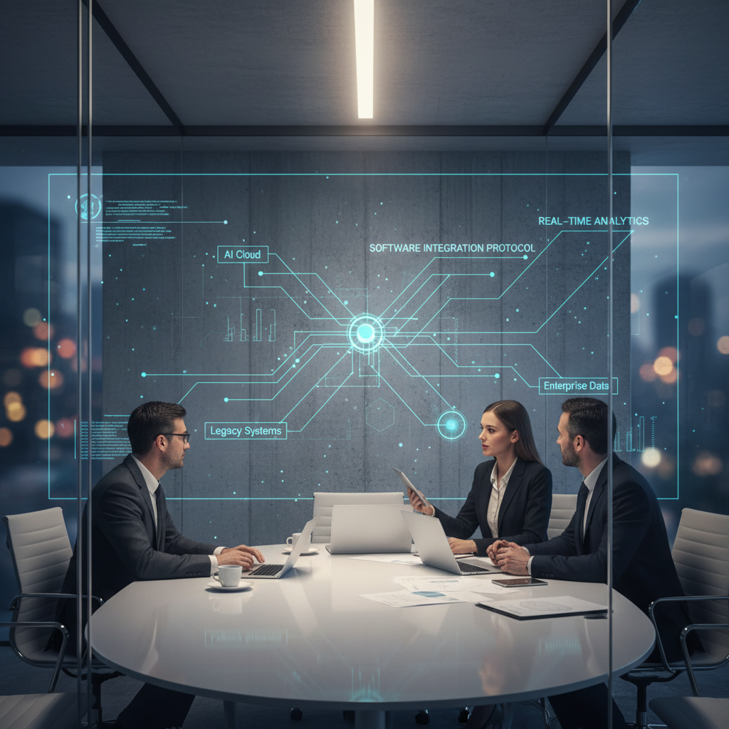 인공지능 소프트웨어 도입을 논의하는 비즈니스 회의 모습