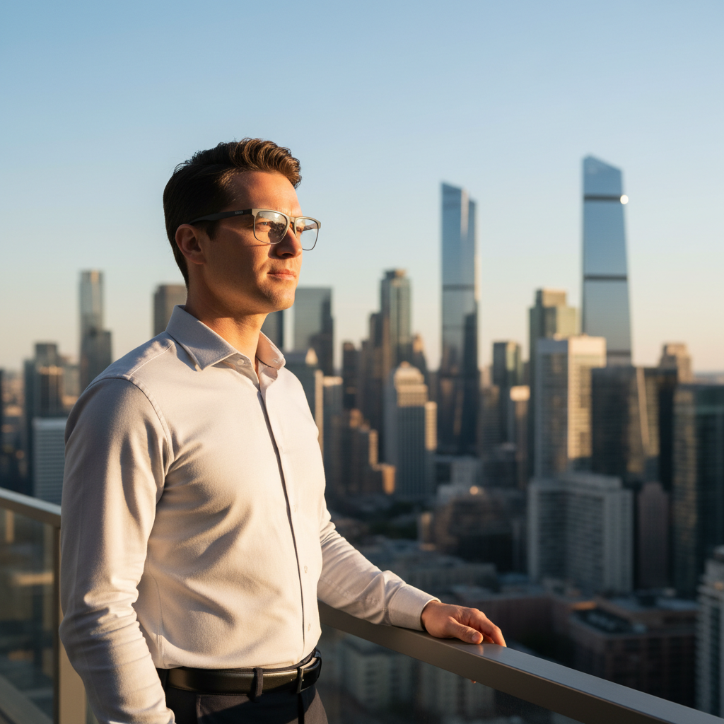 미래형 애플 스마트 안경을 착용한 사용자