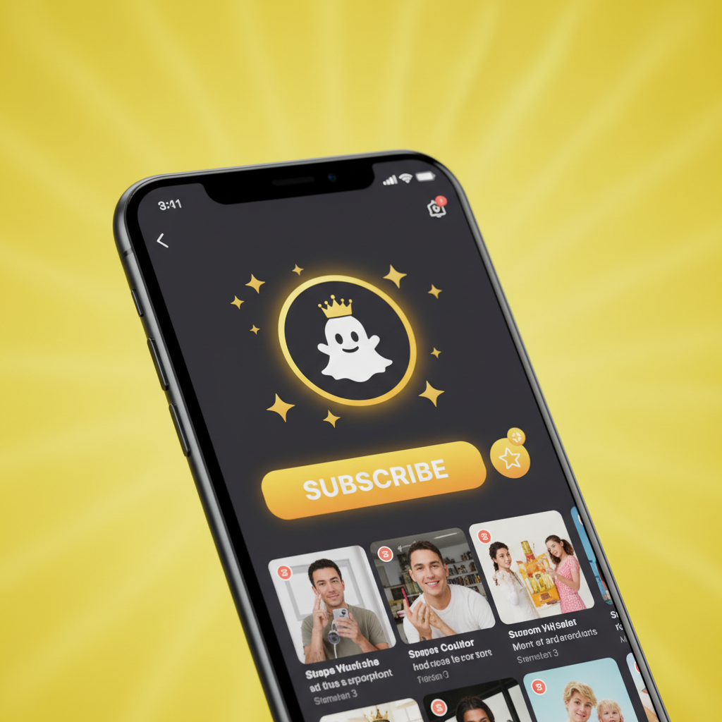 스냅챗 유료 구독 서비스 아이콘과 스마트폰 화면