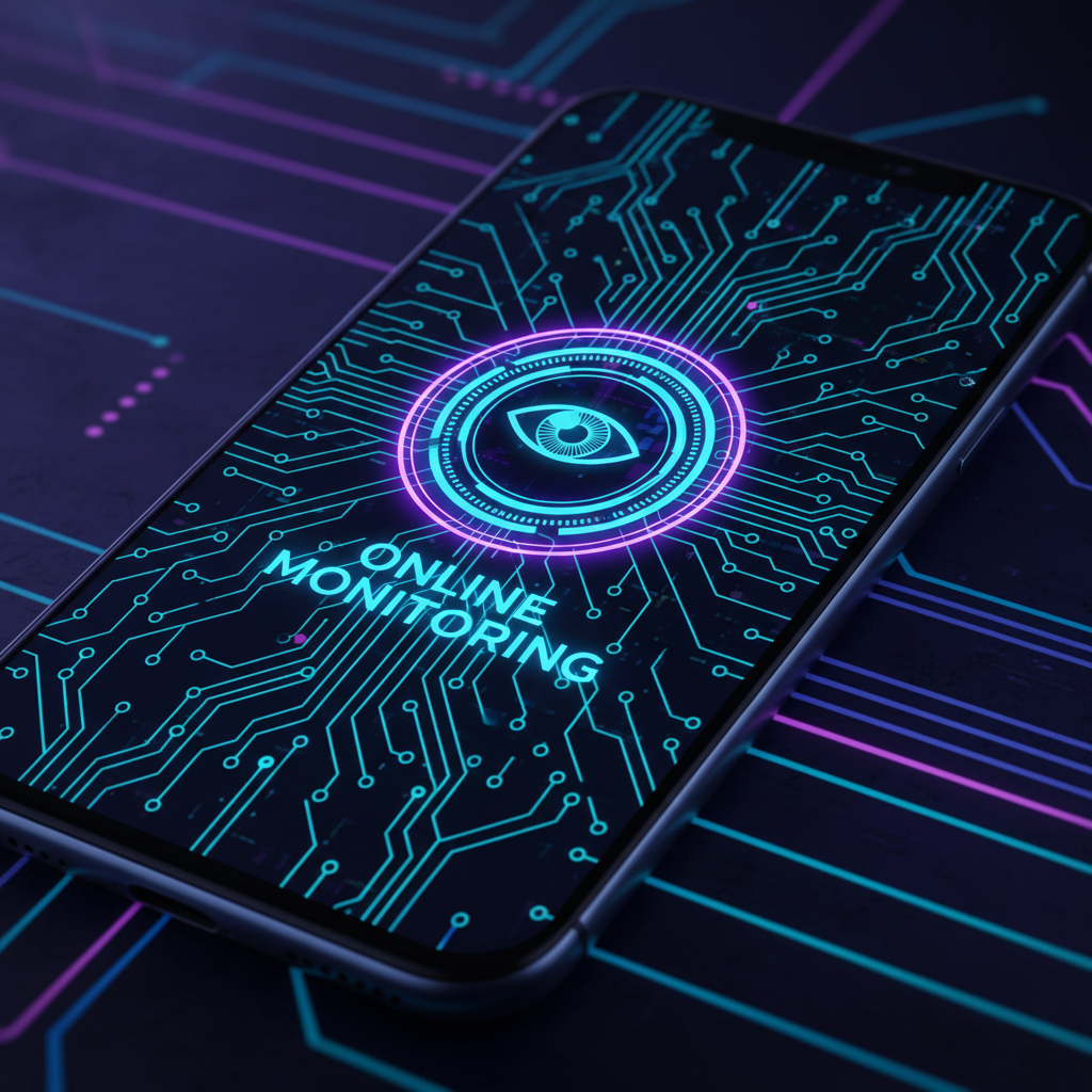 스마트폰 화면 속에 복잡하게 얽힌 디지털 알고리즘과 보안 센서