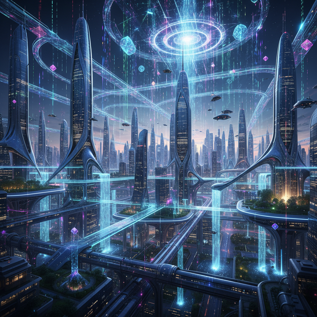 디지털 세계와 현실이 인공지능으로 연결되는 미래 지향적 이미지