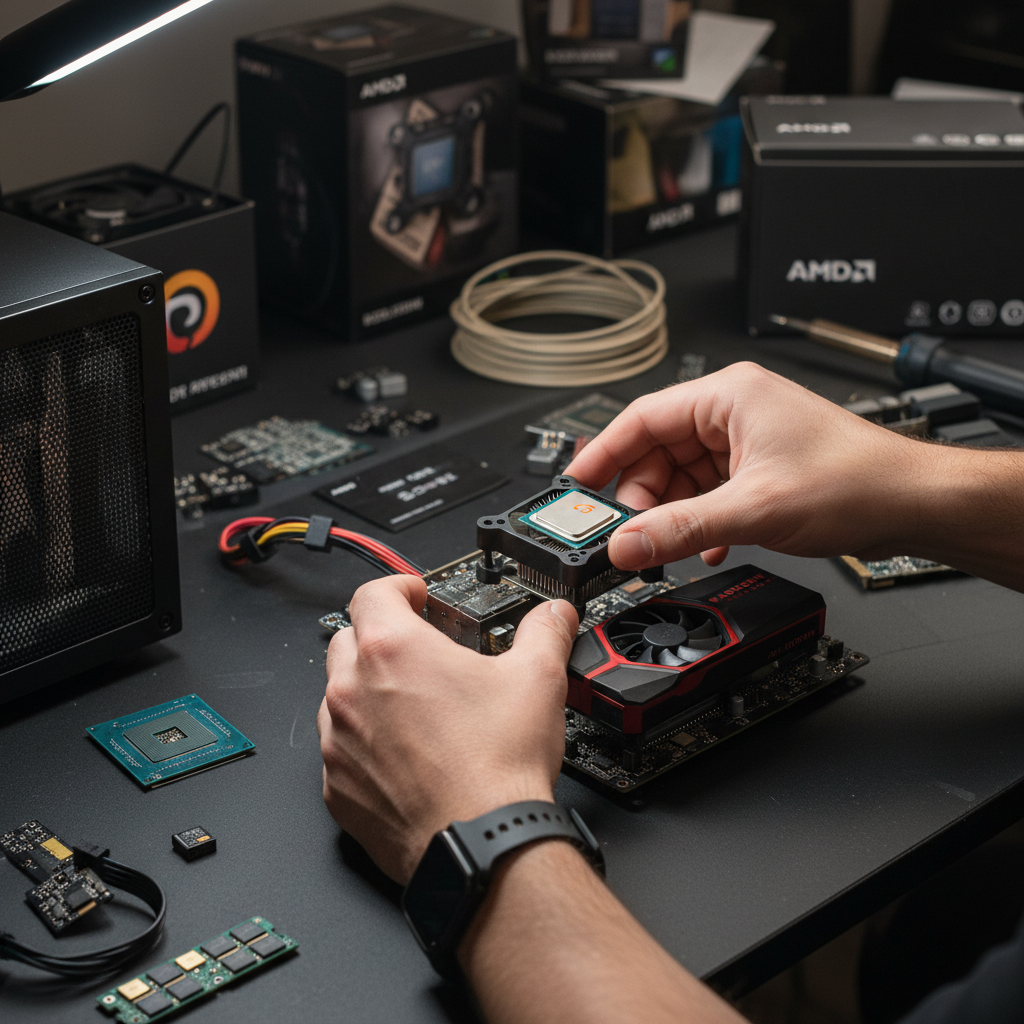 정밀하게 조립 중인 미니 게이밍 컴퓨터