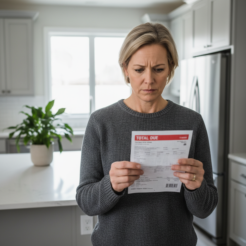 치솟는 전기 요금 고지서를 걱정스럽게 바라보는 시민