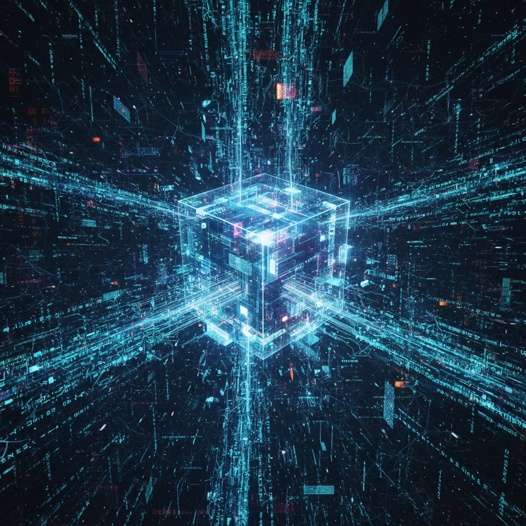 쏟아지는 코드 데이터와 혼란스러운 서버실