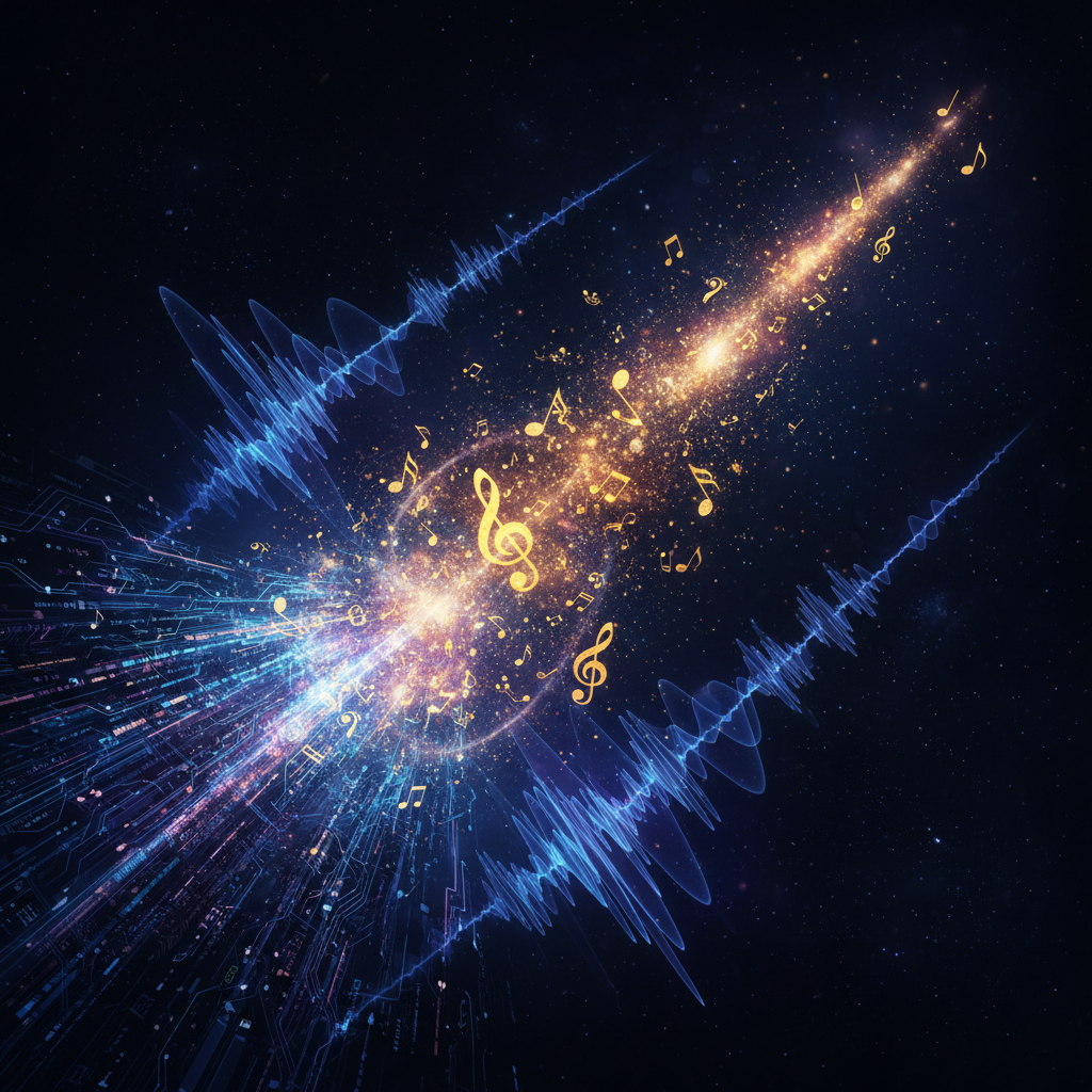 디지털 신호가 아름다운 악보로 변환되는 역동적인 시각화