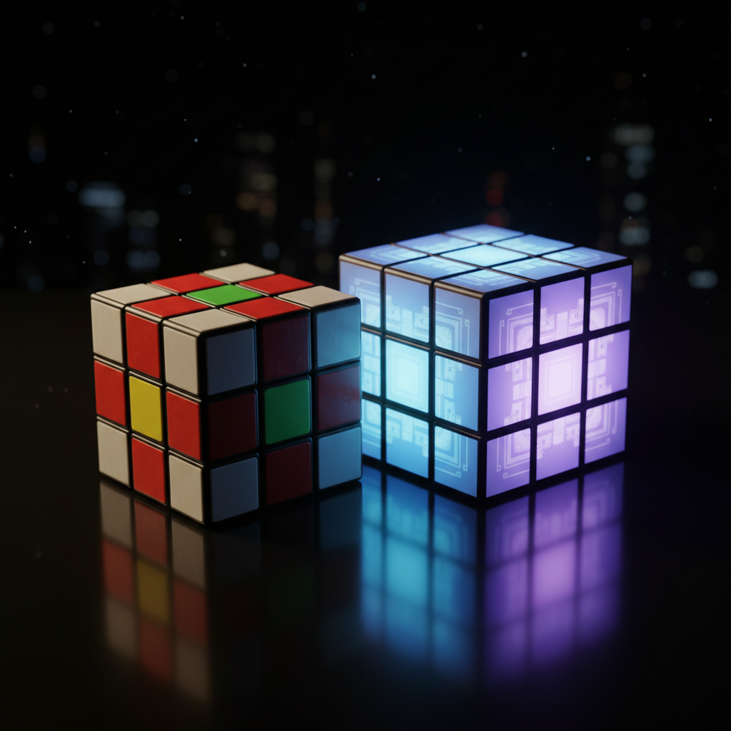 고전 큐브와 디지털 큐브의 시각적 비교