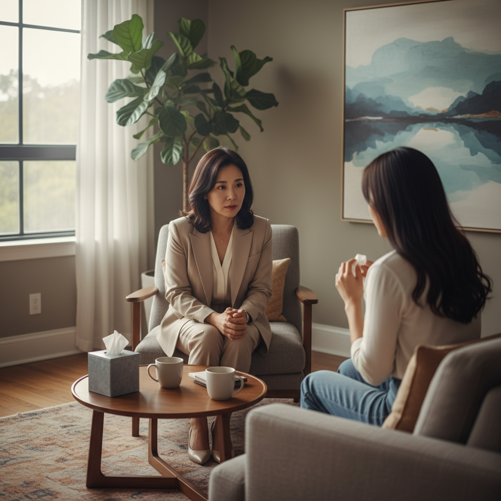 신뢰할 수 있는 정신건강 전문가와의 상담 모습