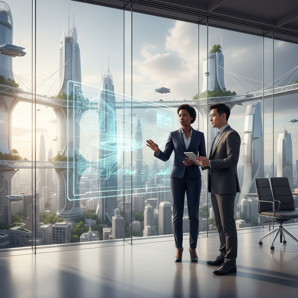 현대적인 사무실에서 경영진들이 전략 회의를 하는 모습