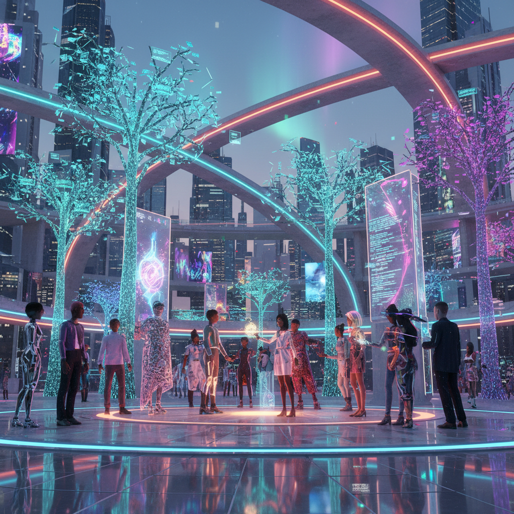 다양한 사람들이 소셜 게임을 즐기는 가상 광장