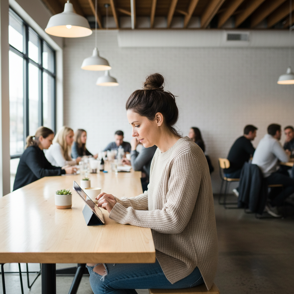 태블릿으로 업무에 집중하는 전문가의 모습